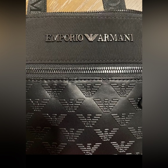 Black Emporio Armani Logo Leather Shoulder Bag  (Light Use) - Picture 1 of 3
